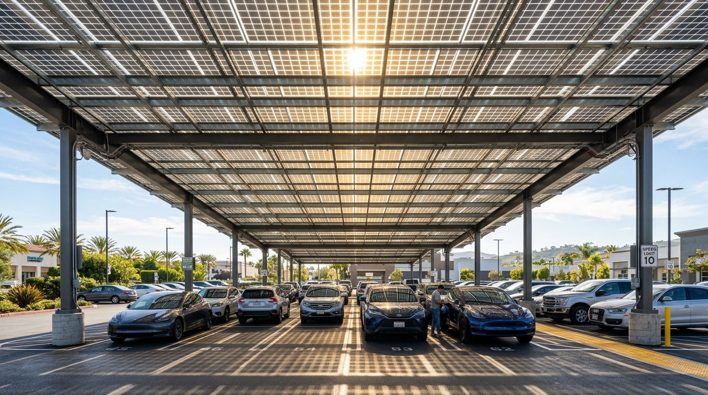 Güneş paneli entegreli araç park alanı şeffaf polikarbon solar otopark sundurması carport