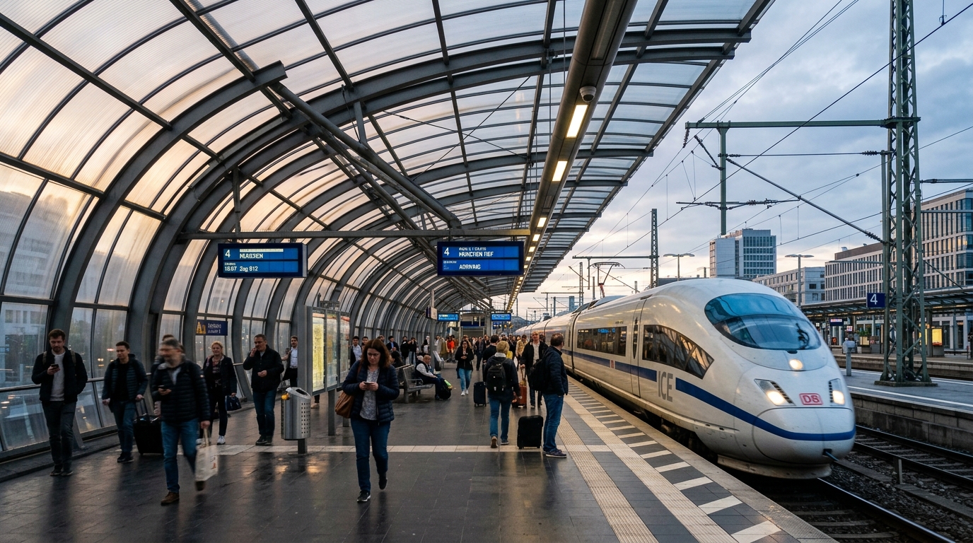 Modern hızlı tren istasyonu peron üstü kavisli polikarbon kanopi