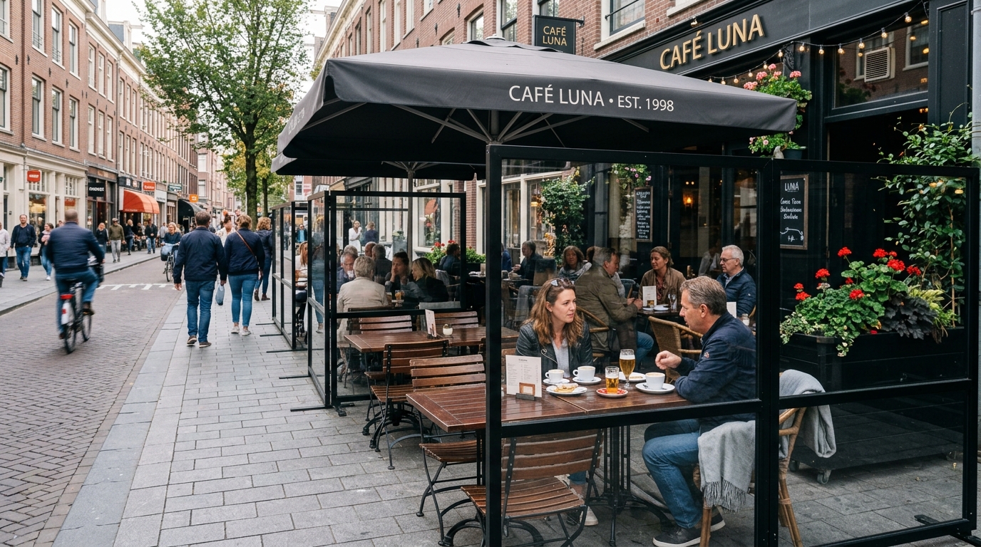 Açık hava kafe restoran şeffaf polikarbon rüzgarlık ve paravan
