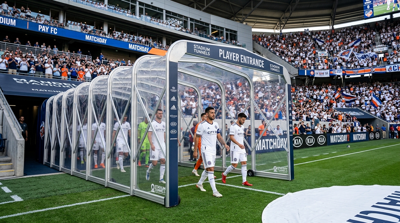 Profesyonel futbol stadyumu akordeon katlanabilir şeffaf polikarbon çıkış tüneli